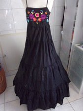 Gothic Sommer Volant Crash Maxi Kleid Dress Schwarz Stickerei Lang Weit ONLY XS