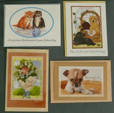 4 Tier Geburtstag Gruß-Karten mit Umschlag,Postkarten, Katzen, Hunde,neuwertig