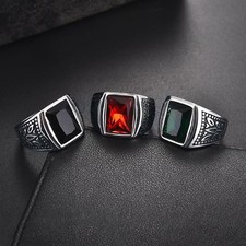 Herren Ring Edelstahlring Siegelring mit Stein in Silber Schwarz