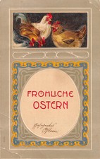 AK Litho. Fröhliche Ostern Huhn Hahn Hühner geprägte Postkarte