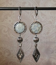 Ohrringe Ohrhänger Unikat handmade silber hellblau altsilber 