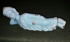 Liegender Buddha, Keramik blau, Deko, Geschenk, ca. 28 cm lang