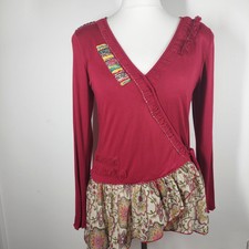 Joe Browns Damen Tunika Wrap Top Größe 12 rot Jersey Chiffon Rüsche Schößchen