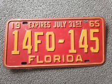 NUMMERNSCHILD FLORIDA 1965 KENNZEICHEN NUMBER PLATE USA PKW KFZ OLDTIMER AUTO