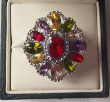 Sterlingsilber mehrfarbiger Glasring, Größe P. R99