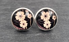 Ohrringe Ohrstecker Ohrclips Handmade Blumen Ranke Schwarz Gold Hippie Goa Damen