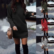 Damen Langarm Sweatkleid Minikleid Pulloverkleid Herbstkleid Feizeit Partykleid