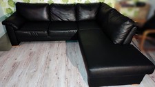 Kunstleder-Sofa, Ecksofa, schwarz, 250x220 cm