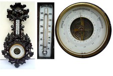  Florale Schnitzarbeit Barometer Thermometer, Wetterstation Eichenlaub Wald Reh