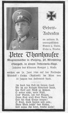 Sterbebild 2. WK Obergefreiter Peter Thanhauser, gef. 24.06.1944 in Russland