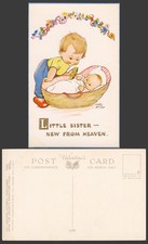 Mabel Lucie Attwell alte Postkarte Little Sister NEU von Himmel Baby Babywiege 1786