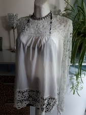 locker leichte Bluse Tunika Spitze weiß 38/40 M//L top Zustand