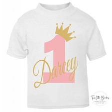Baby Mädchen 1st Geburtstag Personalisiertes T-Shirt Cake smash Babys Namen und Krone TOP
