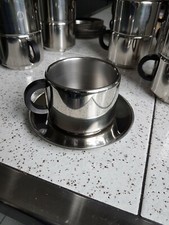 Edelstahltasse, Thermotasse Edelstahl mit Untertasse und Löffel 