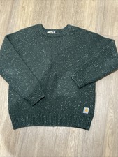 Carhartt WIP Anglistic Pullover Lämmer Wollpullover Größe M Medium grün gesprenkelt