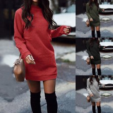 Damen Sweatshirt Pulloverkleid Pulli Langarm Freizeit Minikleid Pullover Longtop