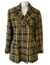Y2k 00s Damen UK 10 S zugeschnitten Chunky Tweed Blazer Mantel Jacke bunt