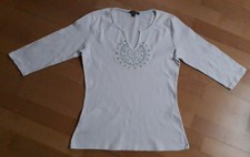 CECIL Langarm - Shirt Gr. M 40 T-Shirt Pullover Basic weiß Holzperlen *SEHR GUT*