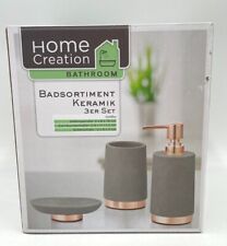 Home Creation Bathroom Badsortiment Keramik 3er Set grau Seifenspender Set Neu