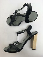 Damen GUCCI schwarz Lack Leder T-Bar Riemchen Hoher Absatz Sandalen UK 6.5 US 8.5b