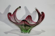 Murano Glas Obst Schale Glasschale Zipfelglas Rosa Grün Vintage 60er 70er Retro