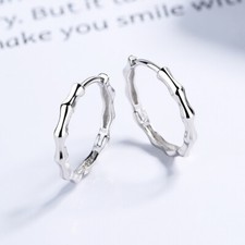 Schmale Creolen Bambus echt Sterling Silber 925 Damen Kreolen Ohrringe