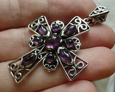 Traumhafte große Sterlingsilber und Cabochon Amethyst Kreuz 13.7g Februar Stein