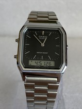 Casio aq-230 Herren klassische Kombi Armbanduhr-Silber Edelstahl