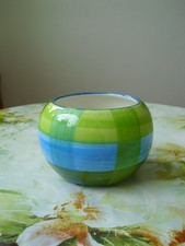kleiner Leni Übertopf Blumentopf hell blau grün kariert gestreift 8,5 cm hoch