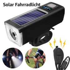 LED Akku Fahrradlicht Beleuchtung Set Scheinwerfer 800LUX mit Horn solar Licht