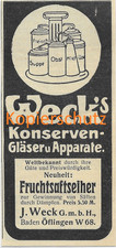 Weck`s Konserven - Gläser u. Apparate   Öflingen    ca. 10 cm x 4,5 cm