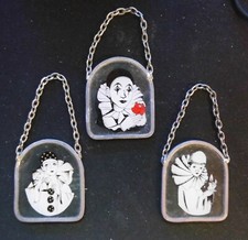 3 Fensterbilder - Pierot , Glasbilder mit Bleirahmen und Kette