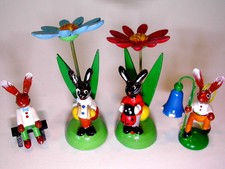 4 Holz-Figur Osterhase Hasen Oster-Deko Erzgebirge Anhänger Wooden Easter Rabbit