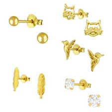 14k vergoldet 925 Sterling Silber Feder Katze CZ Ohrstecker + Geschenk Tasche UK