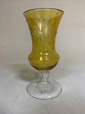 VINTAGE GLAS VASE AUF FUSS ° Überfangglas Kelchform durchsichtig gelb 21cm