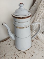 alte Emaille Kaffeekanne mit Filteraufsatz aus Frankreich Shabby Chic Landhaus