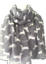 Dackel Schal grau weiß Wurst Hund Damen Hunde Schal anthrazit Doxie NEU