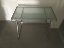 Schreibtisch Computertisch Glas Silber mit Ausziefach 90cm lang