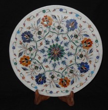 12 " Rund Marmor Dekor Platte Tablett Marqurtey Pietra Dura Inlay Handmade Kunst