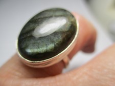 Sterlingsilber Grau Grün Groß Labradorite Gut Hitze Ringgröße 6.75