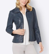 Mainpol Damen Jacke Lederjacke langarm Kragen Gr. 42 blau 