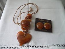 Schmuck-Set Bernstein-Imitat Kette und Ohrclips, sehr dekorativ, nickelfrei NEU 