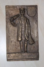 Bronze Messing Guß Relief Wand Bild 600 Jahre Stadt Krefeld 22x38cm 70erJ Deko