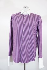 HUGO BOSS Galex Langarm Hemd KW41 L lila weiß gestreift Umschlagmanschette C77