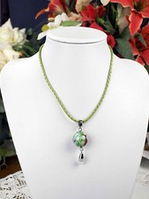 Damen Kette Kordelkette Leder +  LEONARDO Anhänger bunt Glaskristall Kugel Top