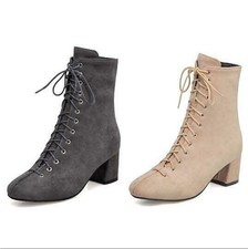 Damen Stiefeletten Schnüren Große Größe Matt Elegant Feste Herbstabsätze Schuhe