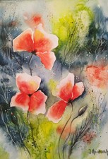 Original Aquarell Mohn ca. 15x21