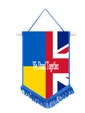 Wir zusammenstehen Ukraine & UK Auto/Wand Wimpel mit blauem Rand