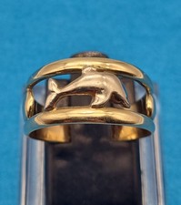 14 Karat Delfinring Weiß & Gelbgold, Größe O 1/2, 3,93 g, kein Schrott