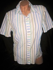 Damen Bluse 40/M weiß blau grün gestreift Streifen Sommer kurzarm Baumwolle Mix